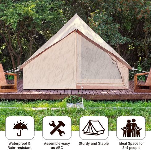 Double Door Canvas Tent, 4-person Rainproof Camping Bell Tent with Windows, All Season Glamping Tent, Easy Set-Up, Family-Friendly Tent and Ready for Thrills, Outdoor Luxury in Saudi Arabia