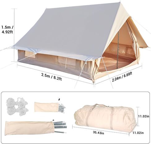 Double Door Canvas Tent, 4-person Rainproof Camping Bell Tent with Windows, All Season Glamping Tent, Easy Set-Up, Family-Friendly Tent and Ready for Thrills, Outdoor Luxury in Saudi Arabia