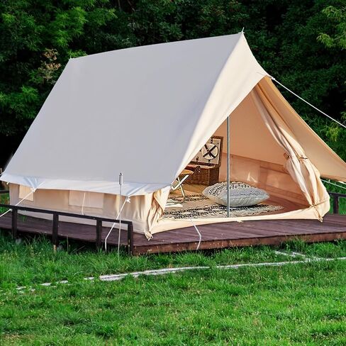 Double Door Canvas Tent, 4-person Rainproof Camping Bell Tent with Windows, All Season Glamping Tent, Easy Set-Up, Family-Friendly Tent and Ready for Thrills, Outdoor Luxury in Saudi Arabia