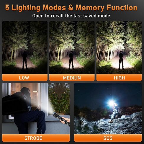 مصباح يدوي LED قابل لإعادة الشحن عالي التجويف، مصباح يدوي قوي 900000 لومن فائق السطوع، ضوء فلاش تكتيكي طويل قابل للتكبير والتكبير للتخييم والمشي لمسافات طويلة في حالات الطوارئ in Saudi Arabia