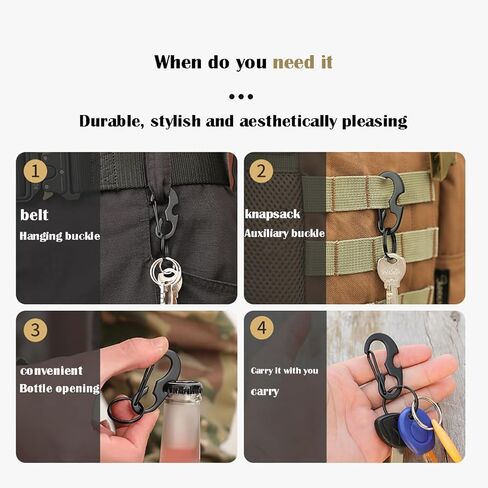 3 قطع صغيرة من نوع D مشبك حلقة تسلق صغير عالي التحمل للتخييم في الهواء الطلق فتاحة زجاجات بإبزيم تسلق الجبال باللون الأسود in Kuwait