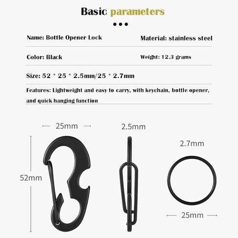 3 قطع صغيرة من نوع D مشبك حلقة تسلق صغير عالي التحمل للتخييم في الهواء الطلق فتاحة زجاجات بإبزيم تسلق الجبال باللون الأسود in Kuwait