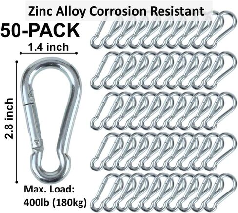 | 50 Pack and 100 Pack | Bulk Heavy Duty Carabiner Snap Clip Hooks |Black, Zinc and Stainless | Contractors, Gyms, Fitness Centers, Business, Industrial in Saudi Arabia