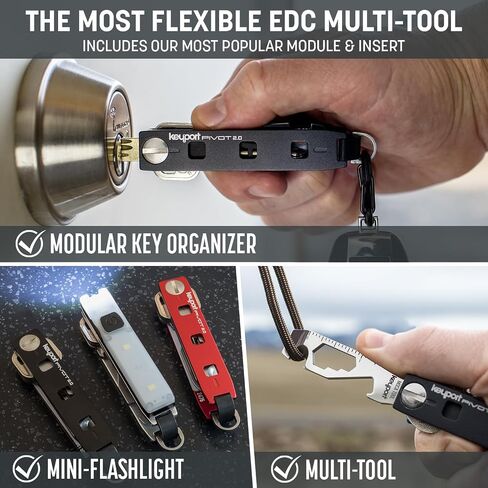 Keyport Pivot 2.0 Essential Plus Kit - Premium Key Organizer + Keychain Flashlight + Bottle Opener Multitool + Lost & Found ALL-IN-ONE | Modern Key Holder | Multi-Tool Keychain | Aluminum (Red) in Saudi Arabia