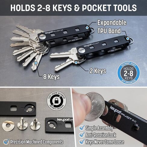 Keyport Pivot 2.0 Essential Plus Kit - Premium Key Organizer + Keychain Flashlight + Bottle Opener Multitool + Lost & Found ALL-IN-ONE | Modern Key Holder | Multi-Tool Keychain | Aluminum (Red) in Saudi Arabia