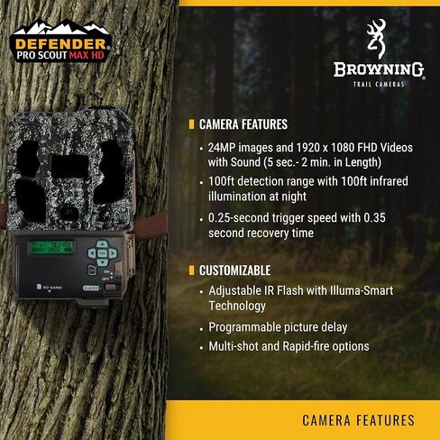 Browning Trail Cameras Defender Pro Scout Max HD 24MP Dual SIM Cellular Trail Camera - Ultra High Gain Antenna, Smart Infrared Video, 100' Detection Range & Smartphone App Compatibility (OVIX Camo) in Saudi Arabia