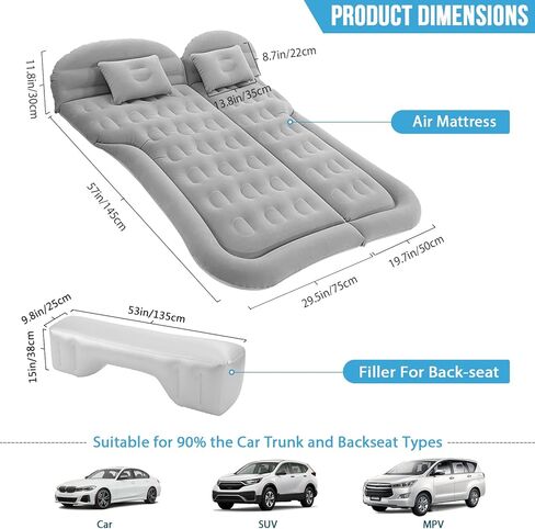 مرتبة هوائية للسيارة ISWEES، مرتبة هوائية لسيارات الدفع الرباعي، مرتبة سيارة لسيارات الدفع الرباعي، مرتبة كاملة مع مضخة كهربائية ووسادتين، مرتبة هوائية لسرير السيارة، وسادة نوم محمولة متدفقة للمنزل والتخييم والسفر في الهواء الطلق in Kuwait