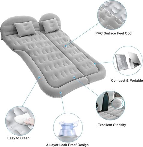 مرتبة هوائية للسيارة ISWEES، مرتبة هوائية لسيارات الدفع الرباعي، مرتبة سيارة لسيارات الدفع الرباعي، مرتبة كاملة مع مضخة كهربائية ووسادتين، مرتبة هوائية لسرير السيارة، وسادة نوم محمولة متدفقة للمنزل والتخييم والسفر في الهواء الطلق in Kuwait