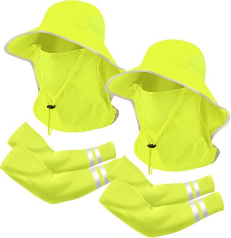 4 Pcs Sun Hat Fishing Hat with Face Cover Reflective Arm Sleeve Men Women Wide Brim Hat for Summer Gardening Fishing in Saudi Arabia
