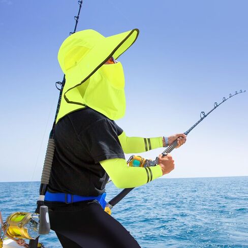 4 Pcs Sun Hat Fishing Hat with Face Cover Reflective Arm Sleeve Men Women Wide Brim Hat for Summer Gardening Fishing in Saudi Arabia