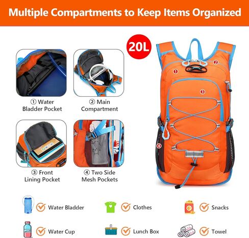 حقيبة ظهر للمشي لمسافات طويلة سعة 20 لتر، حقيبة ظهر صغيرة للترطيب، حقيبة ظهر للتخييم مقاومة للماء، بدون مثانة مائية in Kuwait