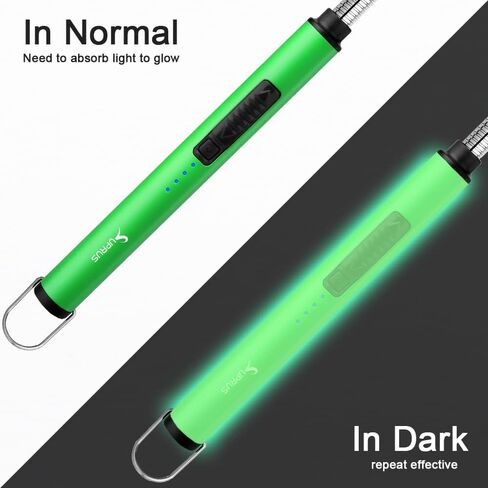 ولاعة فلورسنت من سوبروس تتوهج في الظلام برقبة مرنة 360 درجة قابلة لإعادة الشحن عبر USB ومضادة للرياح وآمنة ثلاثية للشموع والطهي والشواء في الحفلات (أزرق) in Kuwait