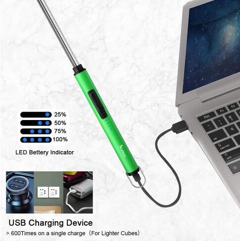 ولاعة فلورسنت من سوبروس تتوهج في الظلام برقبة مرنة 360 درجة قابلة لإعادة الشحن عبر USB ومضادة للرياح وآمنة ثلاثية للشموع والطهي والشواء في الحفلات (أزرق) in Kuwait