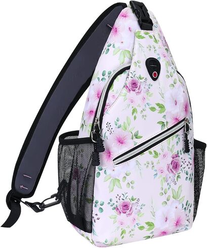 MOSISO Sling Backpack, Multipurpose Travel Hiking Daypack Rope Crossbody Shoulder Bag, Rose & Peach Flower in Saudi Arabia