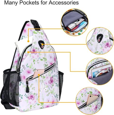 MOSISO Sling Backpack, Multipurpose Travel Hiking Daypack Rope Crossbody Shoulder Bag, Rose & Peach Flower in Saudi Arabia