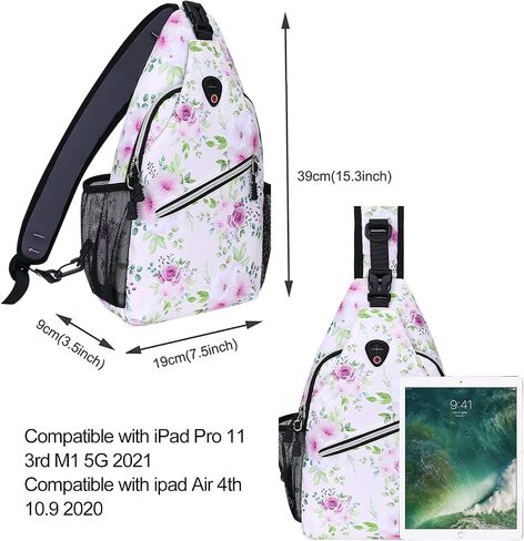 MOSISO Sling Backpack, Multipurpose Travel Hiking Daypack Rope Crossbody Shoulder Bag, Rose & Peach Flower in Saudi Arabia