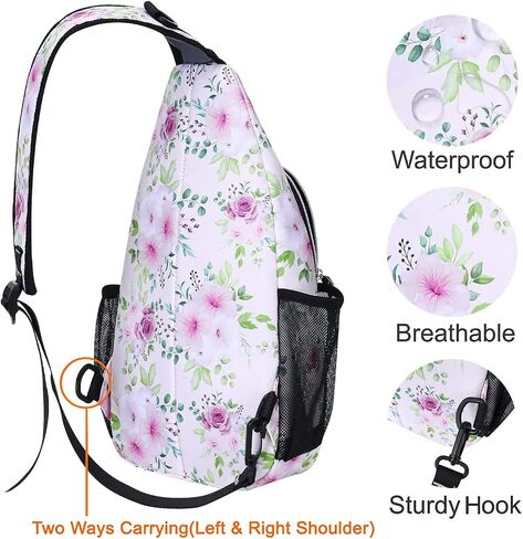 MOSISO Sling Backpack, Multipurpose Travel Hiking Daypack Rope Crossbody Shoulder Bag, Rose & Peach Flower in Saudi Arabia