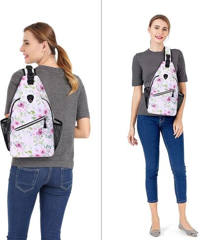 MOSISO Sling Backpack, Multipurpose Travel Hiking Daypack Rope Crossbody Shoulder Bag, Rose & Peach Flower in Saudi Arabia