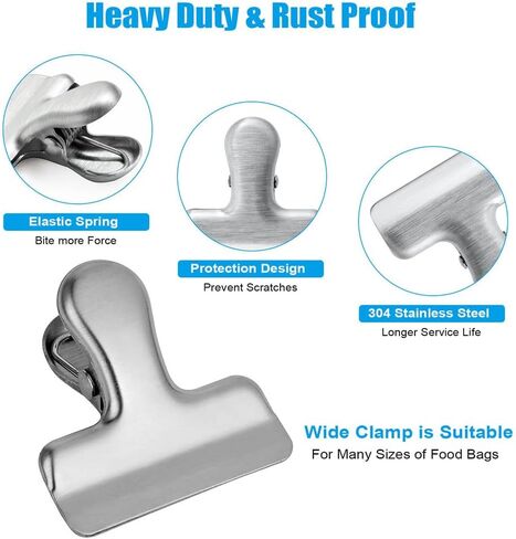 8Pcs 3"Wide Big Size Heavy Duty Stainless Steel Chip Bag Clips,for Seal Stainless to Air Chip Universal Sealing Bags,Stainless Steel Heavy -Type Kitchen Storage Seal in Saudi Arabia