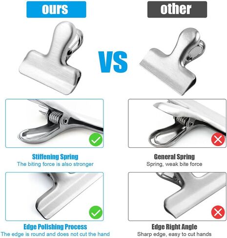 8Pcs 3"Wide Big Size Heavy Duty Stainless Steel Chip Bag Clips,for Seal Stainless to Air Chip Universal Sealing Bags,Stainless Steel Heavy -Type Kitchen Storage Seal in Saudi Arabia