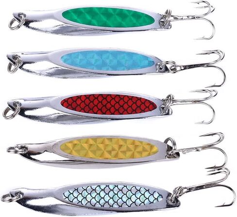 5 قطع ملاعق صيد، طعم ترتر باس، طعم صيد السمك مع دوار، طعم صيد معدني مع خطافات، للمياه المالحة العذبة in Kuwait