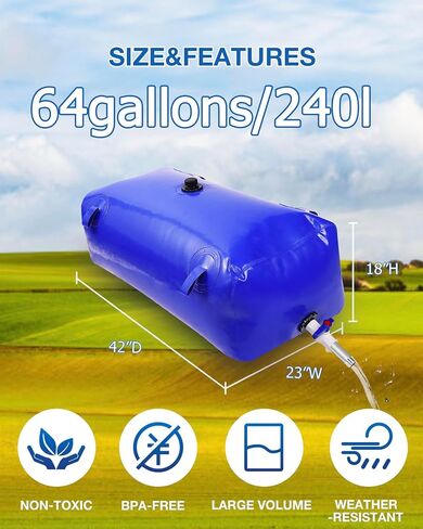Water Storage Bladder with Graduated Visible, Large Capacity Water Storage Containers, PVC Water Tank with Valve and Overflow Kit, Foldable Tank for Outdoor and Emergencies 29gal/110L, Blue in Saudi Arabia
