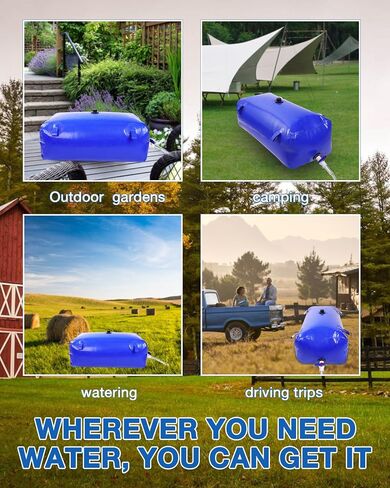Water Storage Bladder with Graduated Visible, Large Capacity Water Storage Containers, PVC Water Tank with Valve and Overflow Kit, Foldable Tank for Outdoor and Emergencies 29gal/110L, Blue in Saudi Arabia