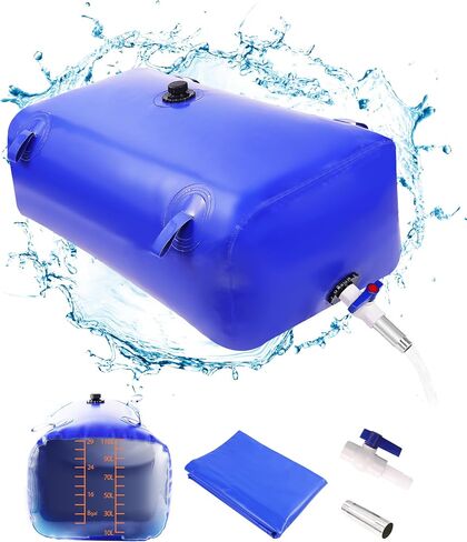 Water Storage Bladder with Graduated Visible, Large Capacity Water Storage Containers, PVC Water Tank with Valve and Overflow Kit, Foldable Tank for Outdoor and Emergencies 29gal/110L, Blue in Saudi Arabia