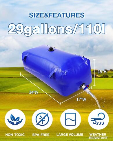Water Storage Bladder with Graduated Visible, Large Capacity Water Storage Containers, PVC Water Tank with Valve and Overflow Kit, Foldable Tank for Outdoor and Emergencies 29gal/110L, Blue in Saudi Arabia