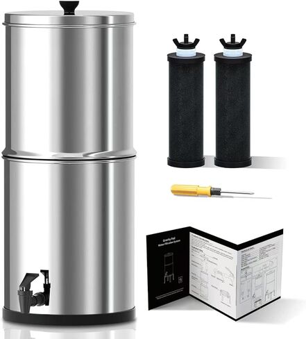 فلتر مياه بيورويل من الفولاذ المقاوم للصدأ مزود بالجاذبية، سعة عالية 2.9 جالون مع عنصرين تنقية للاستخدام المنزلي والتخييم in Kuwait