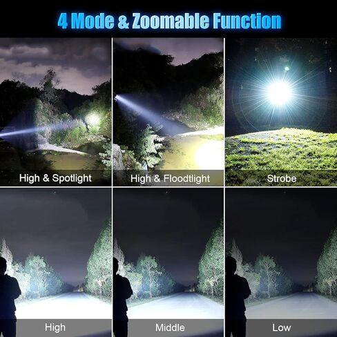 XHP50.2 مصباح يدوي LED قابل لإعادة الشحن، 1200 لومن، بطارية 5000 مللي أمبير، قابلة لإعادة الشحن عبر USB، مقاوم للماء، محمول باليد، تكتيكي، 4 أوضاع in Kuwait