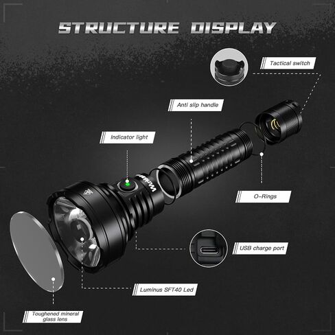 Wurkkos TD01C Tactical Flashlight, 1800LM Rechargeable, 1000M Throw USB-C in Saudi Arabia