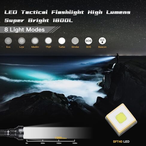 Wurkkos TD01C Tactical Flashlight, 1800LM Rechargeable, 1000M Throw USB-C in Saudi Arabia