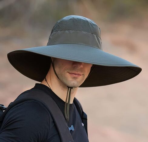 قبعة دلو ذات حافة عريضة للغاية بعامل حماية من الأشعة فوق البنفسجية 50+ قبعة شمسية مقاومة للماء لصيد الأسماك والمشي لمسافات طويلة والتخييم in Kuwait