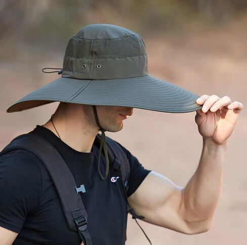 قبعة دلو ذات حافة عريضة للغاية بعامل حماية من الأشعة فوق البنفسجية 50+ قبعة شمسية مقاومة للماء لصيد الأسماك والمشي لمسافات طويلة والتخييم in Kuwait