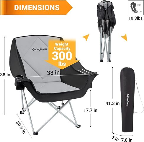 KingCamp Oversized Camping Chair Outdoor Portable Bucket Chair Heavy Duty Extra Large Moon Saucer Folding Chair for Adults, Supports 300lbs with Cooler Bag for Sports, Festival, Lawn in Saudi Arabia