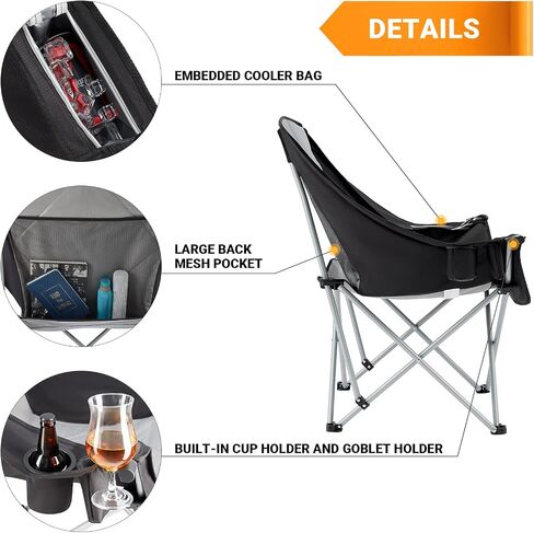KingCamp Oversized Camping Chair Outdoor Portable Bucket Chair Heavy Duty Extra Large Moon Saucer Folding Chair for Adults, Supports 300lbs with Cooler Bag for Sports, Festival, Lawn in Saudi Arabia
