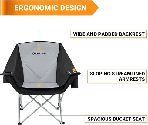 KingCamp Oversized Camping Chair Outdoor Portable Bucket Chair Heavy Duty Extra Large Moon Saucer Folding Chair for Adults, Supports 300lbs with Cooler Bag for Sports, Festival, Lawn in Saudi Arabia