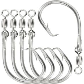 BLUEWING Offset Circle Hook with Swivel 5pcs/10pcs Stainless Steel Fishing Hooks Big Game Hooks Extra Sharp Fish Hooks for Freshwater Saltwater Fishing