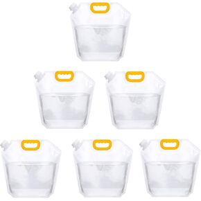 Collapsible Emergency Water Container Bag, 6Pcs 2.6 Gallon Food Grade Clear Plastic Storage Jug, Freezable