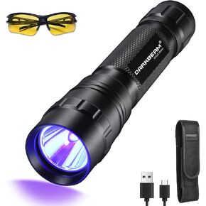 DARKBEAM UV Flashlight 395 nm Light Blacklight, Mini Powerful Wood’s Lamp USB-C Rechargeable, LED 10W Ultraviolet Flashlights Pocket Pet Urine Detector for Mineral, Uranium Glass, Resin Curing
