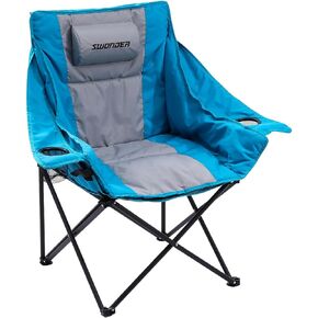 Swonder Oversized Moon Camping Chair with Innovative 2-in-1 Removable Seat Cushion for All Seasons, Heavy-Duty Fully Padded Folding Outdoor Chair with Headrest and Carry Bag