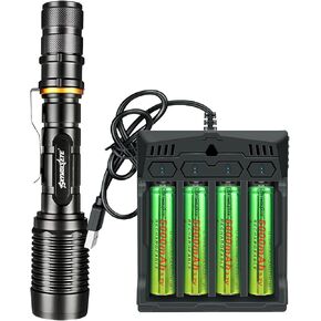 Led Flashlight 1 Pack Super Bright Flashlights Rechargeable High Lumens Torch 5 Modes Zoomable Waterproof for Camping Kids Adults Outdoor Hiking Emergency (Brown)