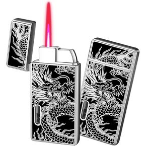 Windproof Butane Gas Filled Lighter, Jet Flame Dragon Lighter, Refillable Torch Lighter with Adjustable Flame for Camping, Outdoor Activities, Candles and More - Lightweight, Stylish and Portable-Gold