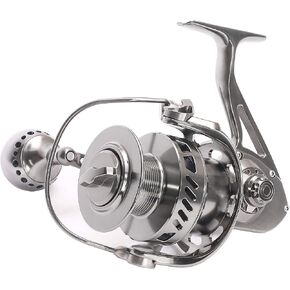 CNC Full Metal Spinning Fishing Reel Powerful Saltwater Reel 30kg or 66lbs Long Cast Big Game Boat Fishing 12 Stainless Steel Ball Bearings Size 6000 22lbs - 274yards