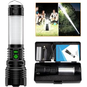 Flashlights 100000 High Lumens Rechargeable - 360° COB Lantern Camping Flashlight 2000 Meters Long Beam Super Bright LED Flash Light, Waterproof, 20H Runtime,5 Modes,Zoomable Handheld Flashlight