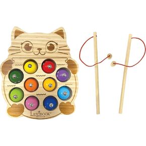 Lexibook Bio Toys, Wooden Cat Fishing Game, 1 to 2 Players, 2 Fishing rods, 10 Colored Wooden Fish, eco-Friendly, JGW100KT