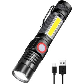 Rechargeable LED Flashlights, Magnetic Flashlight Super Bright Tactical Flashlight with SideLight,USB Rechargeable,Zoomable,Waterproof Best Small Flashlight for Camping, Emergency