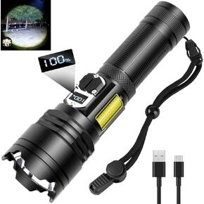 Flashlight High Lumens,280000LM LED Flashlight,XHP160.6 Super Bright Tactical Flashlight,COB Light,5000 mAh Rechargeable Battery, Digital Battery Display, IPX5 Waterproof,USB-C Charging