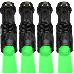 Honoson 4 Packs Hunting Light Flashlights LED Torch with 3 Modes LED Zoomable Scalable Light Flashlight Torch for Fishing Hunting Night Observation, Batteries Not Included(Green)